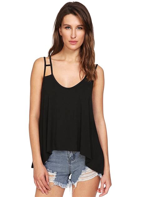 Womens Clothing Tops And Tees Vests Womens Flowy V Neck Strappy Loose Tank Tops Cami Blouse