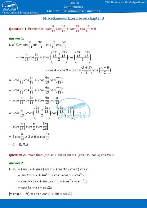 Ncert Solutions Class 11 Maths Chapter 3 Miscellaneous Exercise Study
