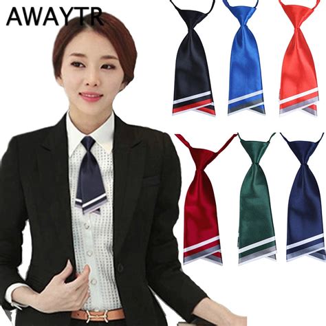 Awaytr Women Short Ties Striped Neck Ties Business Casual Cross Tie