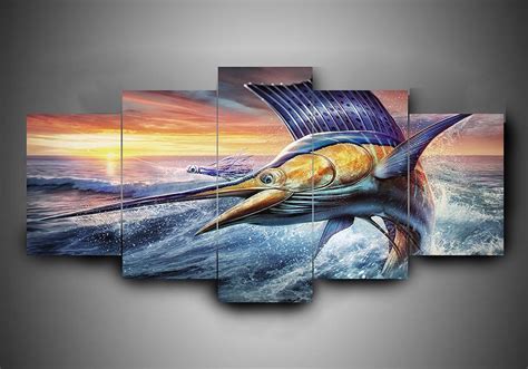 Fishing Fishing 5 Panel Canvas Art Wall Decor Canvas Storm