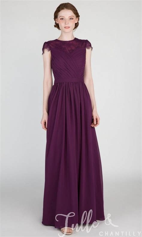 Long Cap Sleeved Lace And Chiffon Bridesmaid Dress Tbqp434 Illusion