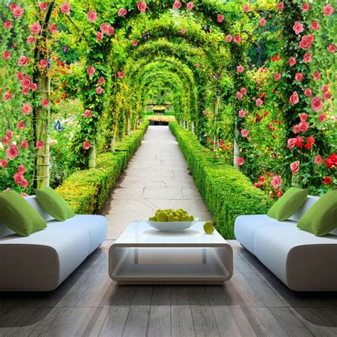 Custom Mural 3d Stereo Flower Fresh And Natural Green Corridor Wall