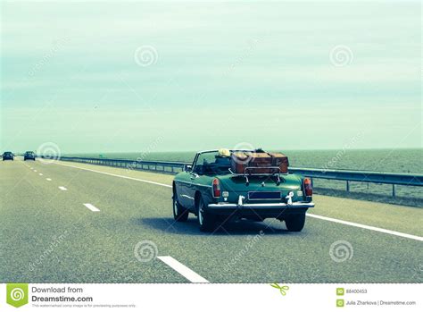 Travel Together By Car Retro Cabriolet Vintage Luggage Stock Image