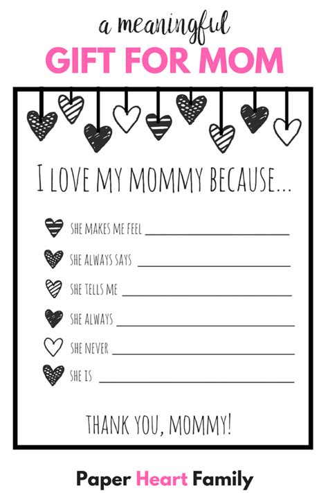 I Love My Mom Because Printable A Thoughtful Gift For Mom Mother S Day Projects Diy Gifts