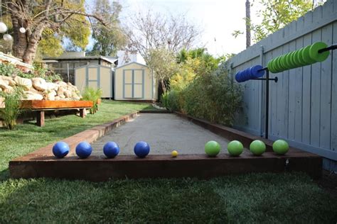 This Backyard Bocci Ball Court Includes A Scoring Rack Built Onto The