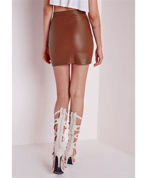 Missguided Faux Leather Mini Skirt Tan In Brown Lyst