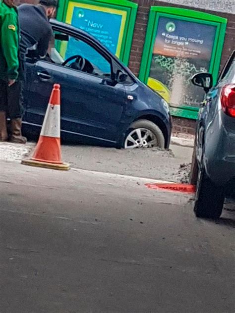 Cars Pictured Stuck Into Wet Concrete After Unlucky Motorists