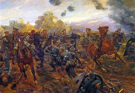 März 1944 in freiburg im breisgau; The 9th Lancers charge German infantry and guns during the action at Elouges on 24th August 1914 ...