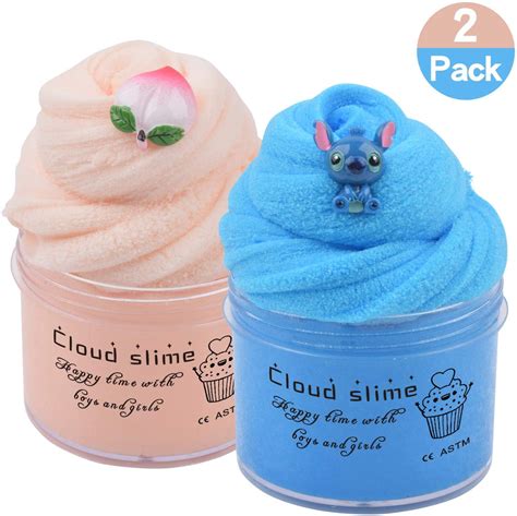 Ottoy 2 Pack Cloud Slime Kit With Blue Stitch And Peach Charms Scented