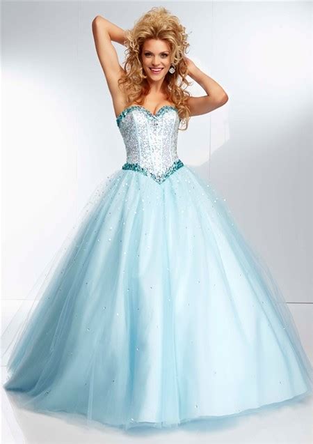 Princess Ball Gown Sweetheart Light Baby Blue Tulle Beaded Prom Dress