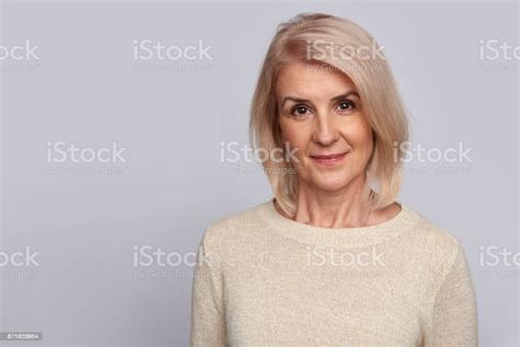 Old Woman Isolated On Grey Stock Photo Download Image Now Gray