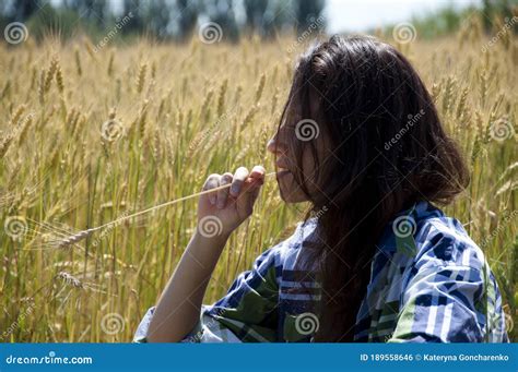 Girl Resting In Village Near Hay Young Girl On Ranch Woman Beautiful
