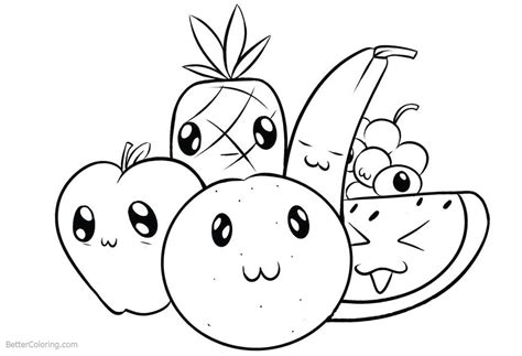 Cute Food Coloring Pages Cartoon Fruits Free Printable Coloring Pages