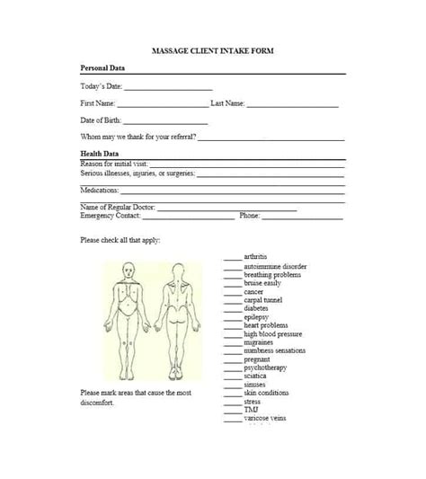 Massage Intake Form Printable Printable Forms Free Online