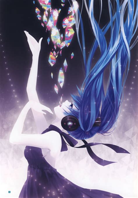 Anime Girl Blue Eyes Blue Hair Dress Headphones Long Hair Ribbon Sad Singing Twin Tails