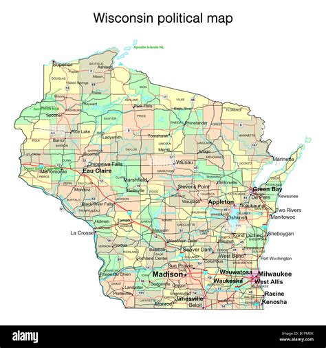 Wisconsin State Political Map Stock Photo Alamy