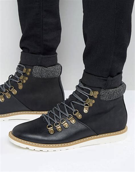 new look lace up hiker boots in black asos