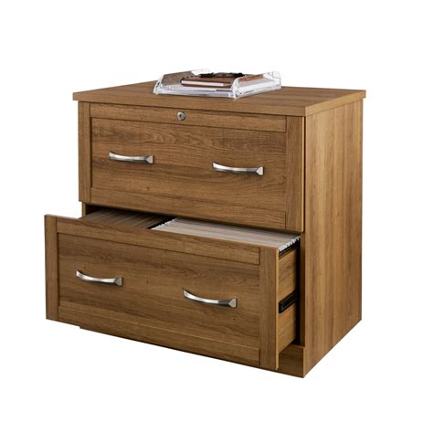 Realspace Premium 30w Lateral 2 Drawer File Cabinet Golden Oak