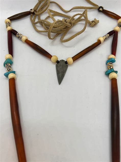 Native American Beaded Medallion Necklace Glass Beadwork Sage