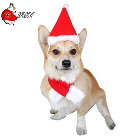 Visky Pet Dog Christmas Costume Dog Santa Hat With Scarf S