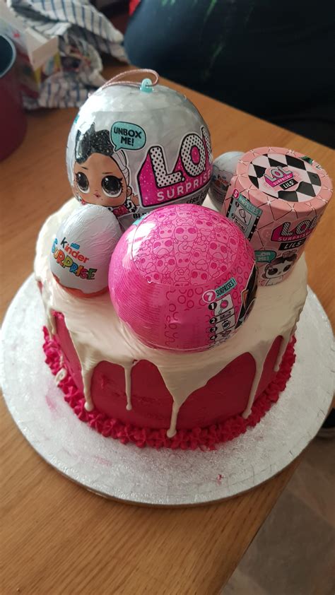Homemade Pink Lol Kinder Surprise Cake With A White Chocolate Ganache