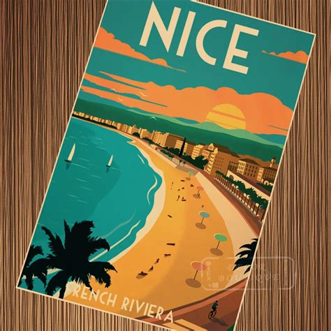 Summer Beach In Nice Of France Travel Posters Vintage Retro Kraft