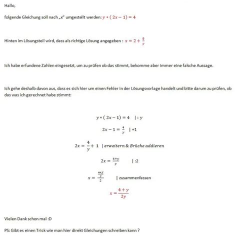 Gleichung Nach X Umstellen Y2x 1 4 Richtig Gerechnet Mathelounge