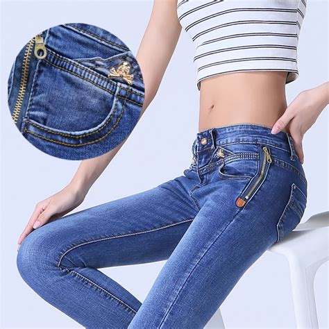 Women Denim Jeans Korean Style Skinny Zipper High Waist Pencil Pants Women Slim Sexy Denim Jeans