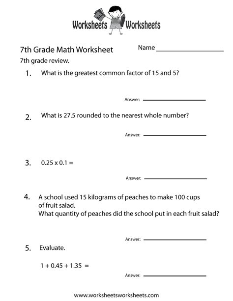 7th Grade Math Review Worksheet Free Printable Educational Worksheet