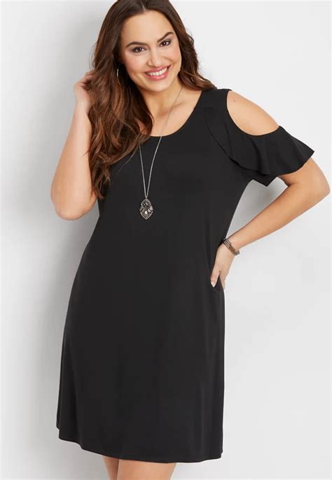 Plus Size 247 Ruffled Cold Shoulder Dress Maurices