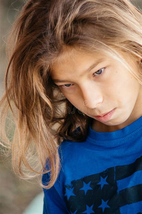 Boy With Long Hair Stock Image Image Of Gaze Long