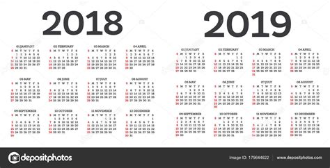 Calendar 2018 2019 Isolated On White Background — Stock Vector