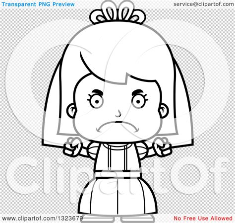 Outline Clipart Of A Cartoon Black And White Mad Girl Bride Royalty