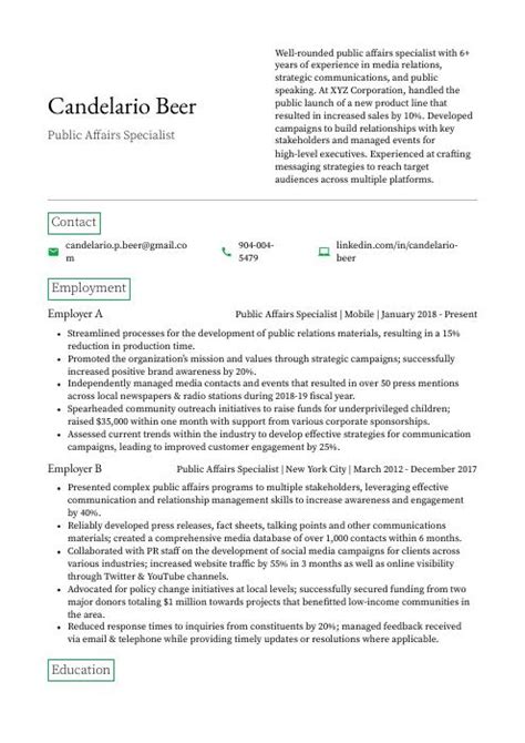 Public Affairs Specialist Resume Cv Example And Writing Guide