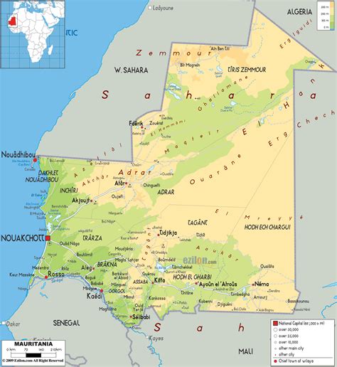 Physical Map Of Mauritania Ezilon Maps