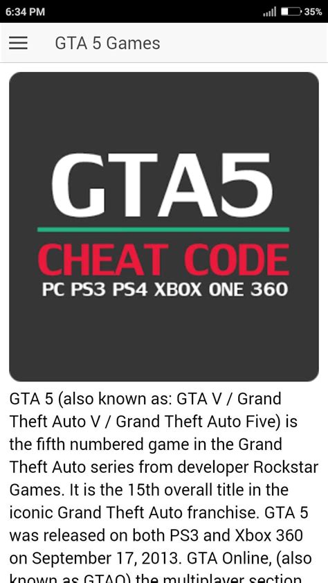 Cheat Code For Gta 5 Grand Theft Auto V Games Apk للاندرويد تنزيل