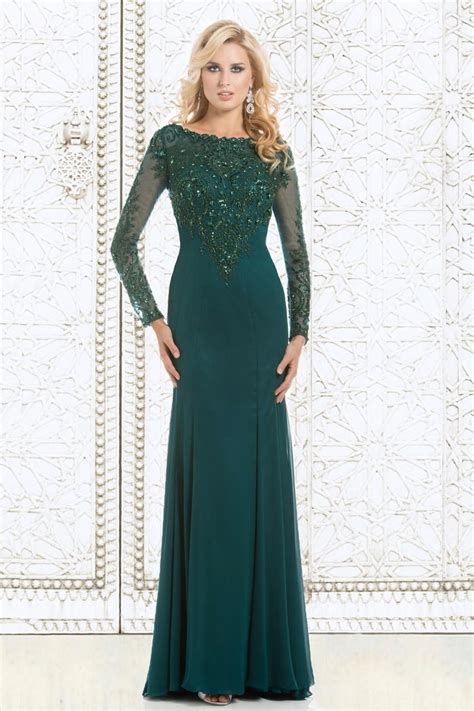 New Elegant 2016 Emerald Green Long Sleeves Mother Of The Bride Dresses Lace Mother Of Groom