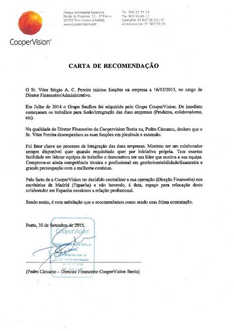 Carta Recomendação Coopervision Iberia