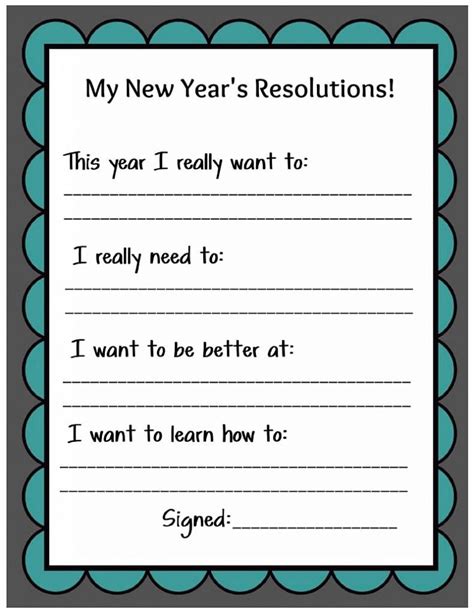New Years Resolution Worksheet Printables Pdf