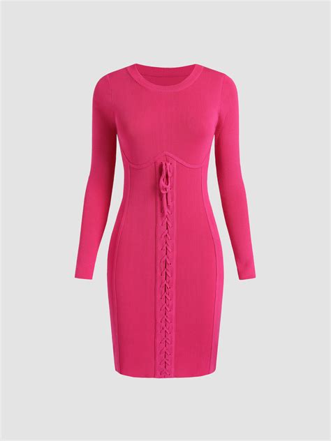 Lace Up Bodycon Knit Dress Cider