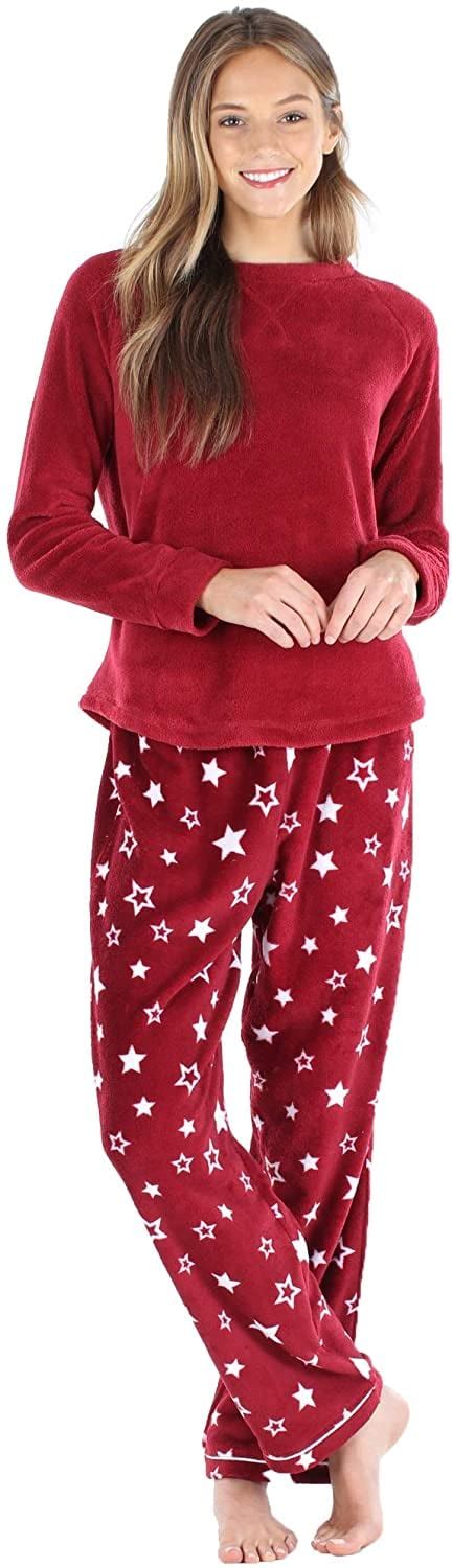 pajamamania women s fleece long sleeve pajama set best holiday pajamas for women on amazon