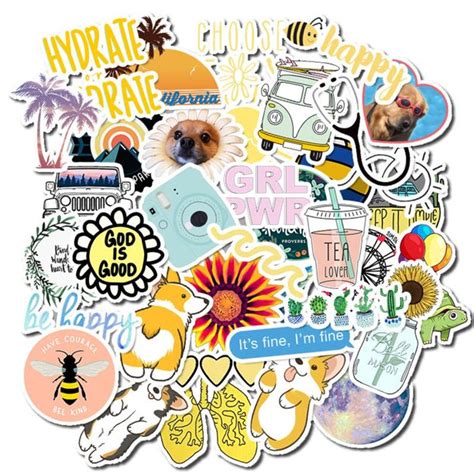 Stickers 50 Pcs Pack Waterproof Cute Cool Teens Funny Theme Stickers Diy Fashion Trendy