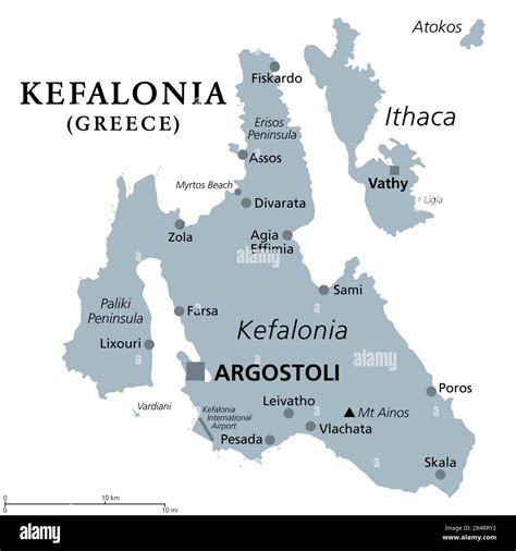 Kefalonia isla griega mapa político gris También conocido como