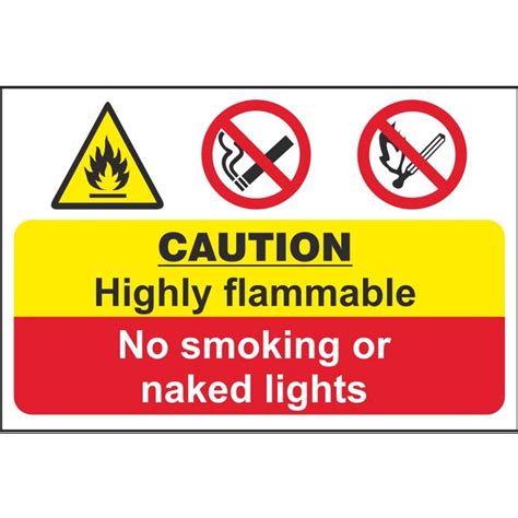 Caution Highly Flammable No Smoking Or Naked Lights Signs Fire