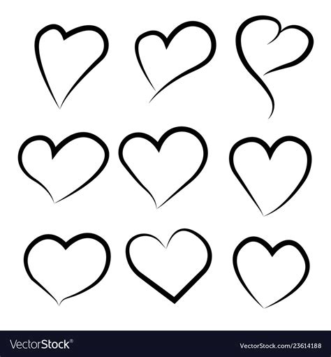 Set Of Outline Hand Drawn Heart Icon Heart Vector Image
