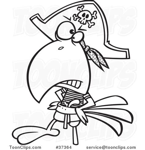 Cartoon Outlined Goofy Pirate Parrot With A Peg Leg 37364 By Ron Leishman