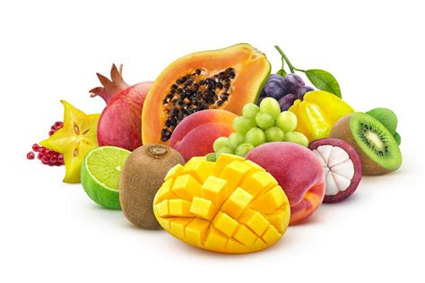 Heap of fresh exotic fruits isolated on white background