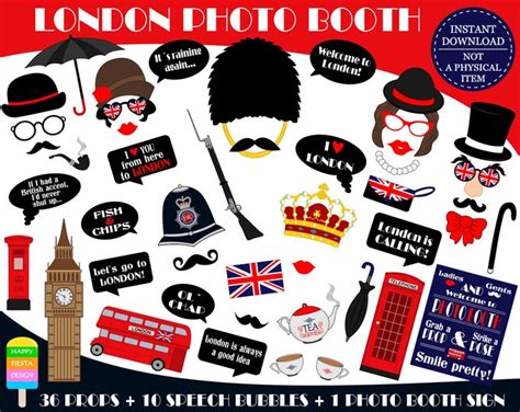 Printable London Photo Booth Props London Props England Props British