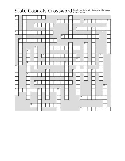 State Capital Crossword Puzzle