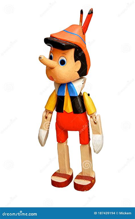 Pinocchio Wood Carved Puppet Isolated On White Editorial Stock Image